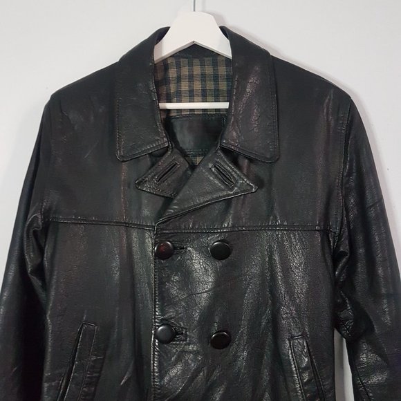 1970s Vintage Black Leather Jacket, Size S/M, Black Notched Collar - Picture 4 of 10